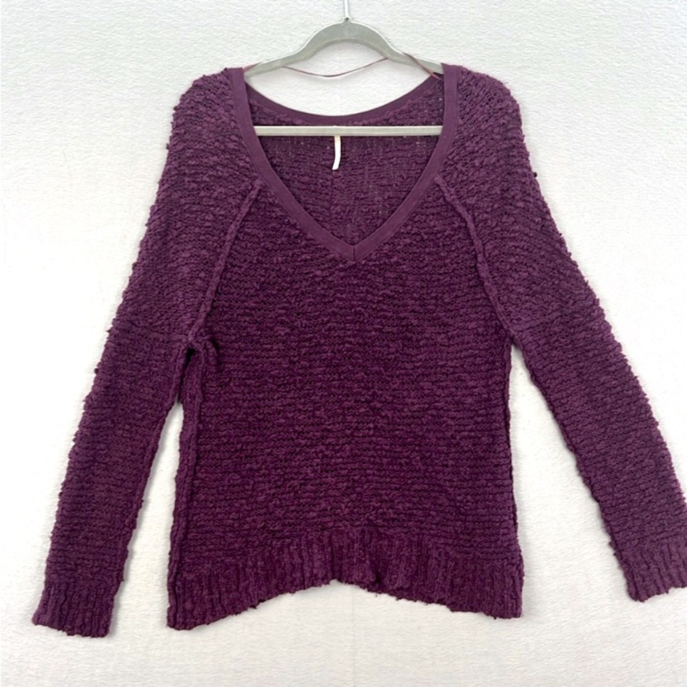 Free People Eggplant Open Knit V-Neck Sweater - Picture 6 of 12